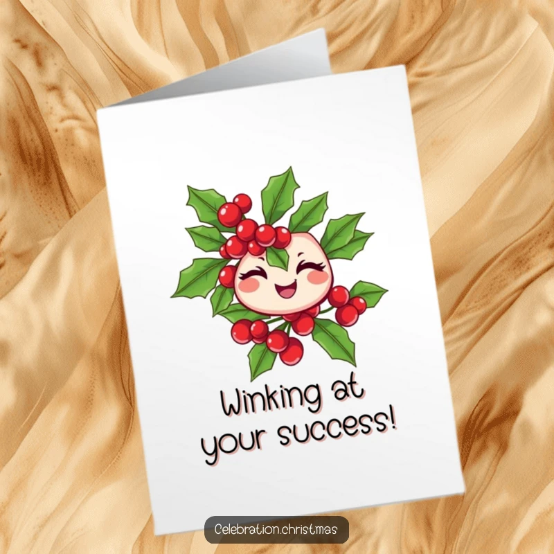 Funny Free Printable Congratulations Card: A cheerful holly branch giving a playful wink.