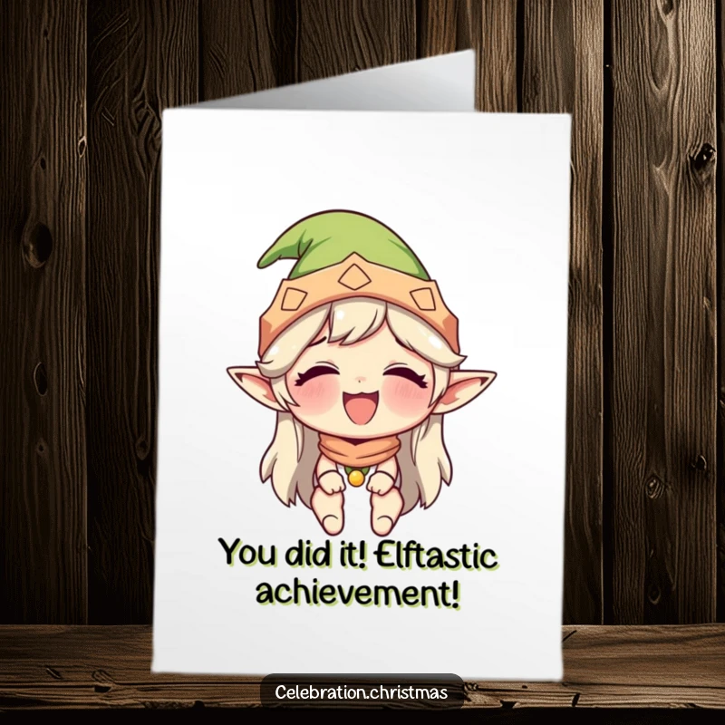 Funny Free Printable Elf Congratulations Card: A joyous elf wearing a hat bursts into uncontrollable giggles, celebrating good news.