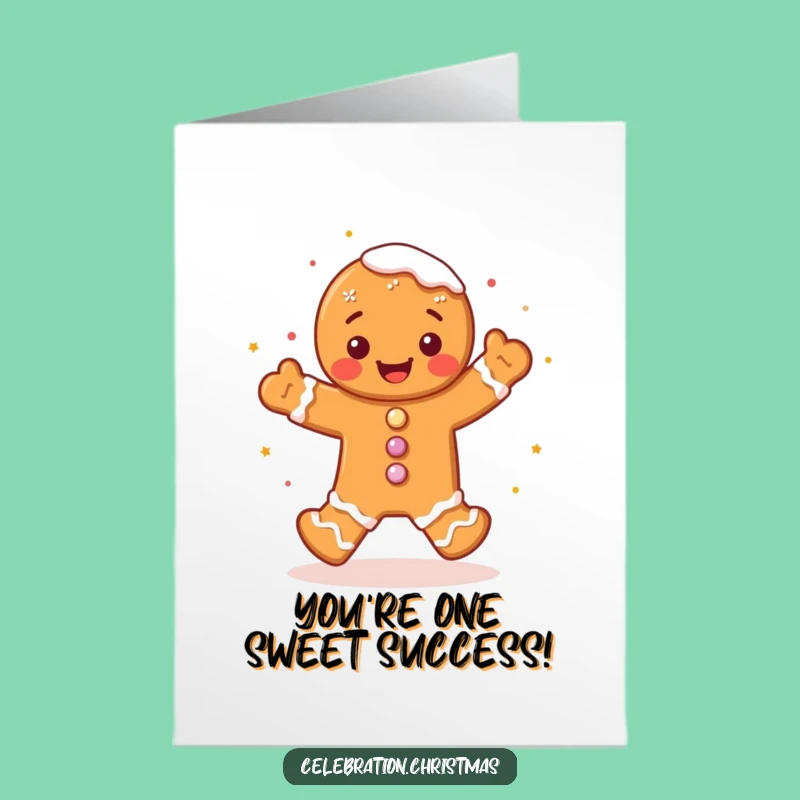 Free Printable Congrats Card: Gingerbread Man Jigging Celebration, Humorous Downloadable Gift Idea