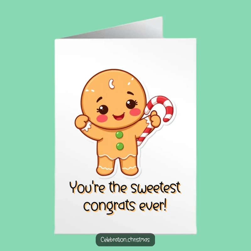 Free Printable Gingerbread Congrats Card: Waving Candy Cane Gift