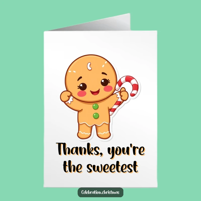 Free Printable Gingerbread Thank You Card: Waving Candy Cane Gift