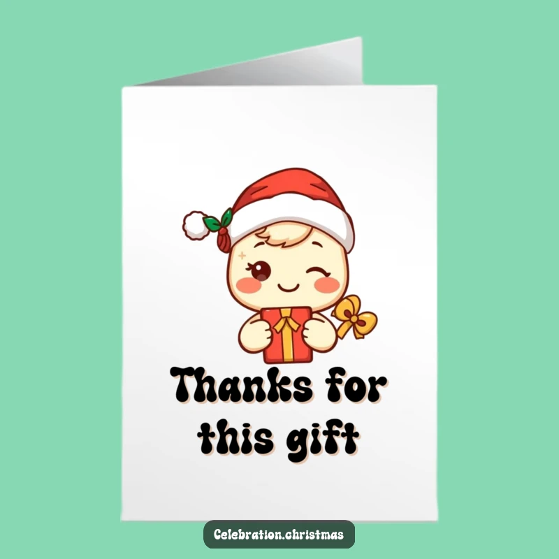 Free Printable Thank You Card: Kawaii Santa - Gift Holding Funny Festive Gratitude