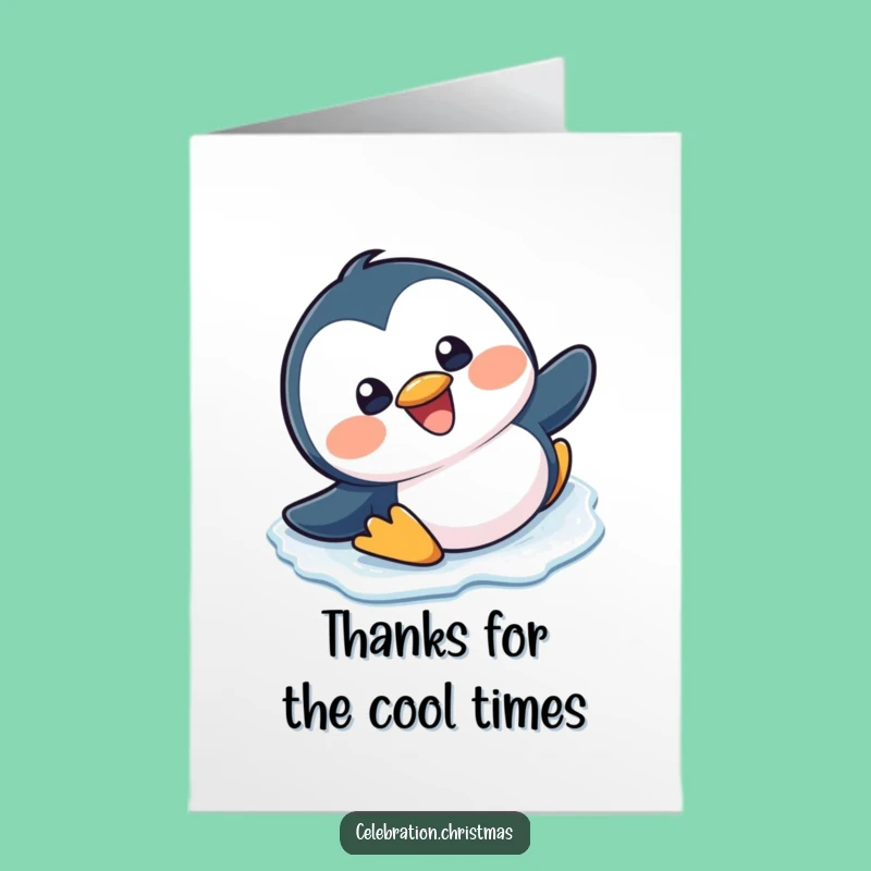 Free Printable Thank You Card: Slipping Penguin's Grin - Funny Thankful Downloadable