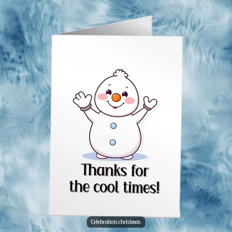 Funny Free Printable Thank You Card: Friendly snowman with a carrot nose waving a warm thank you, great for a DIY gift.