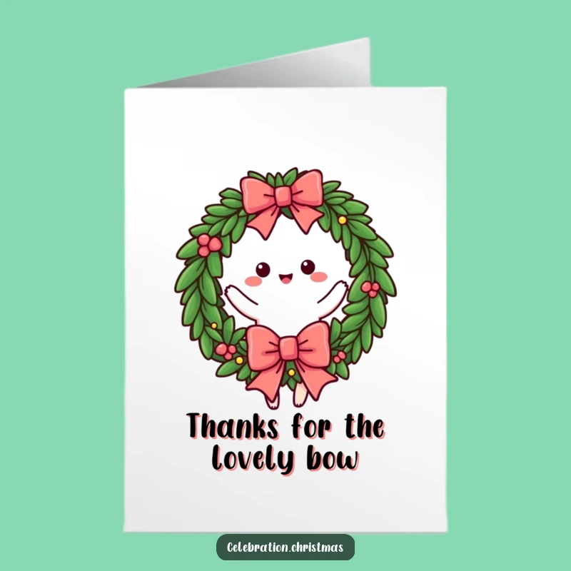 Free Printable Thank You Wreath Card: Twirling Bow Downloadable Gratitude Gift