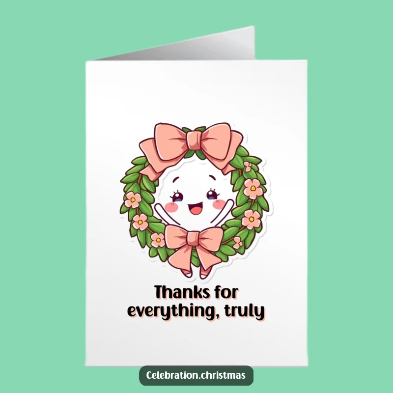 Free Printable Wreath Thank You Card: Twirling Bow Downloadable