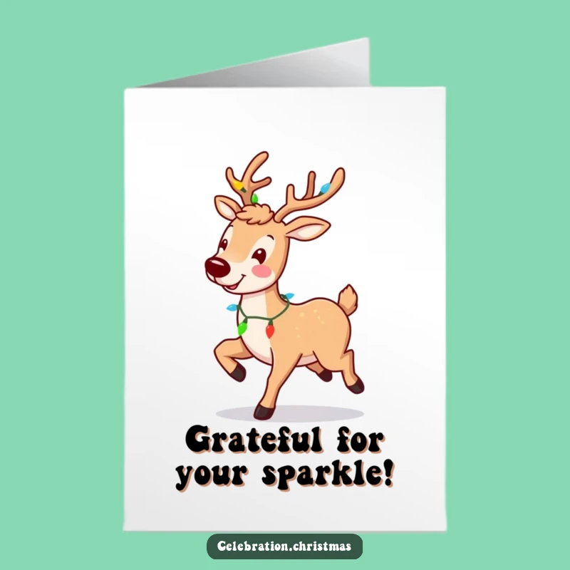 Free Printable Reindeer Thank You Card: Joyful Lights Downloadable Art