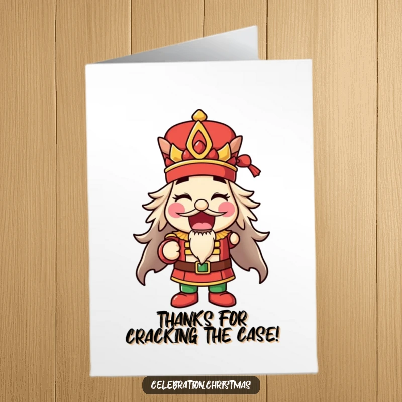 Funny Free Printable Thank You Card: A happy nutcracker striking a funny, open-mouthed pose.