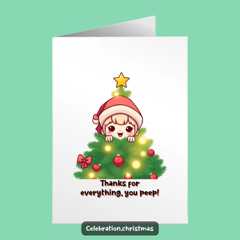 Free Printable Thank You Card: Kawaii Christmas Peeker - Instant Download Gift