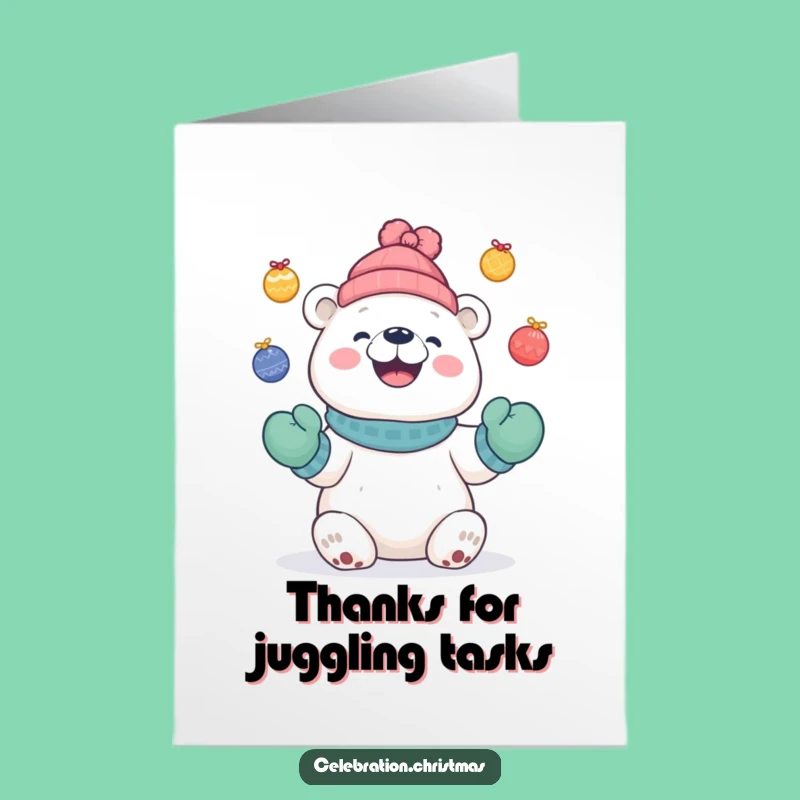Free Printable Thank You Card: Juggling Polar Bear, Grateful Downloadable Gift