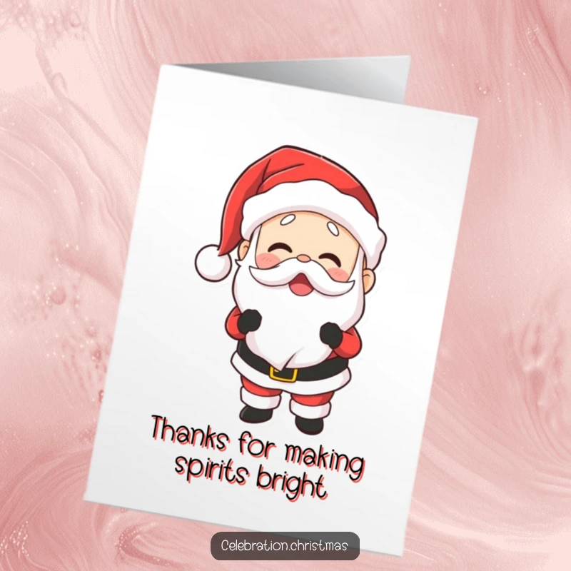 Funny Free Printable Thank You Card: Santa Claus laughs with his belly shaking, expressing thanks in a jolly manner.
