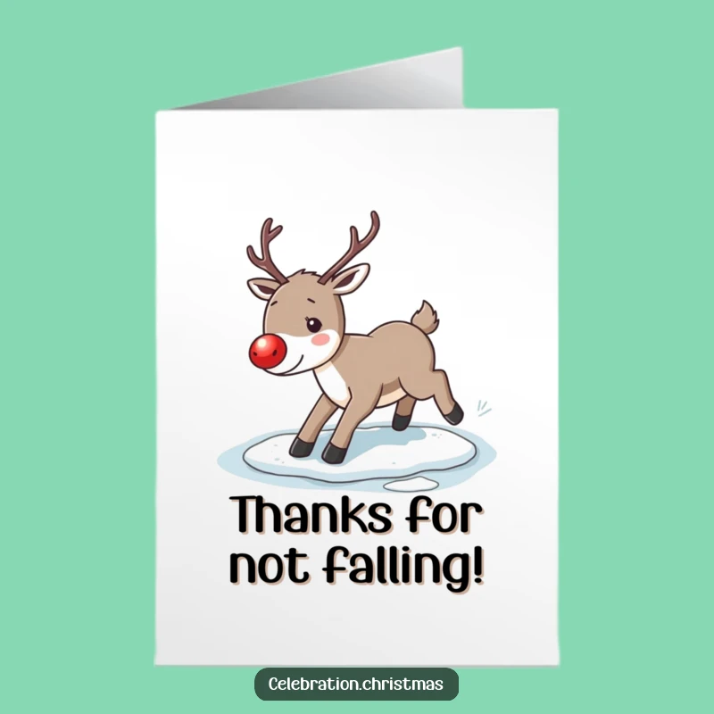 Free Printable Slipping Reindeer Thank You Card - Funny Downloadable Gratitude