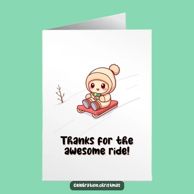 Free Printable Thank You Card: Kawaii Snow Sledding Fun - Instant Download