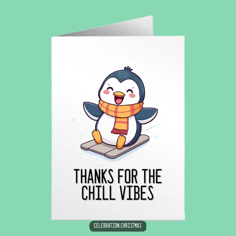 Free Printable Thank You Card: Penguin Slide, Cheerful Downloadable Gift