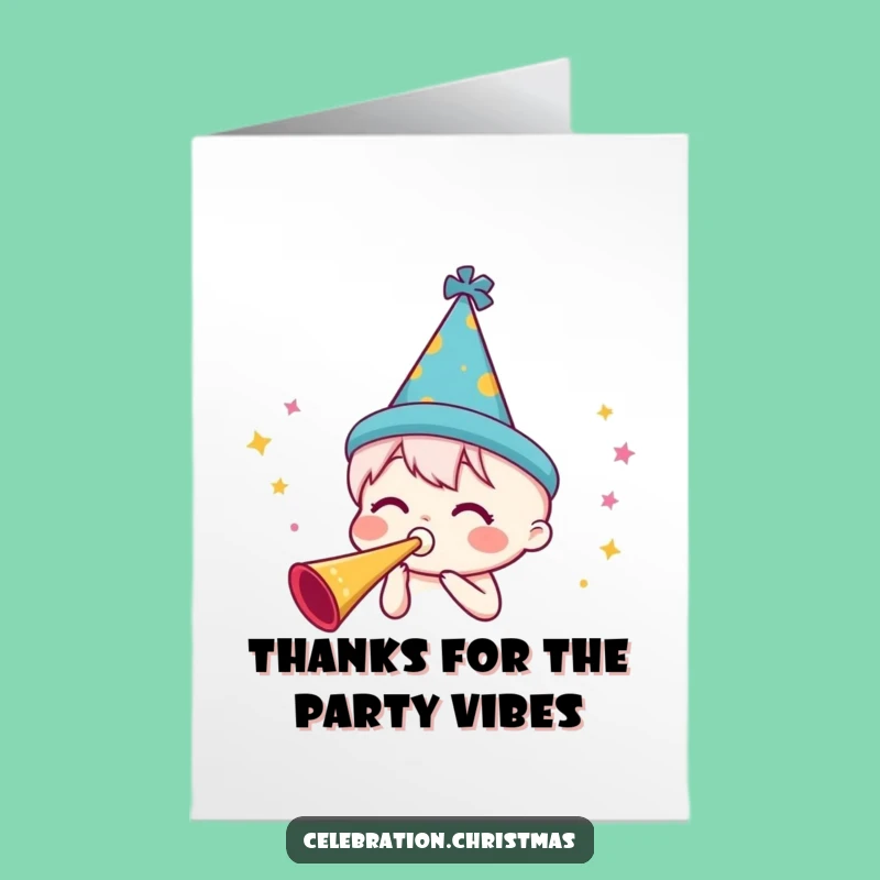 Free Printable Thank You Card: Party Horn Blowout Funny Downloadable Appreciation