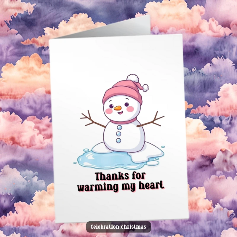 Funny Free Printable Thank You Card: A happy snowman dissolving into a puddle, a sweet and funny thank you.