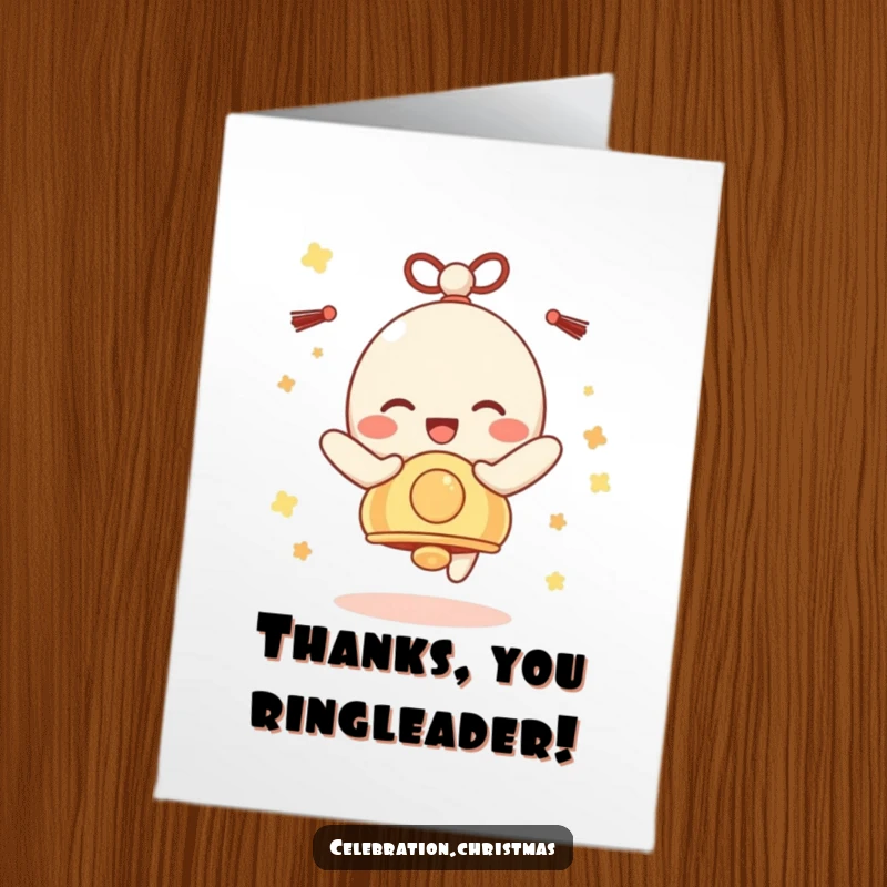 Funny Free Printable Thank You Card: Bell character jingling with pure delight, expressing thanks, downloadable art.