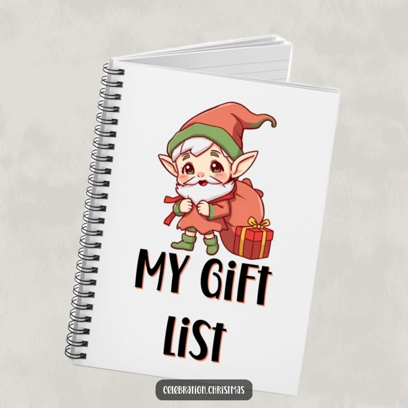 Funny Jolly Elf Notebook: Cheerful elf carrying a sack full of gifts, perfect for jotting down holiday wishes and funny thoughts.