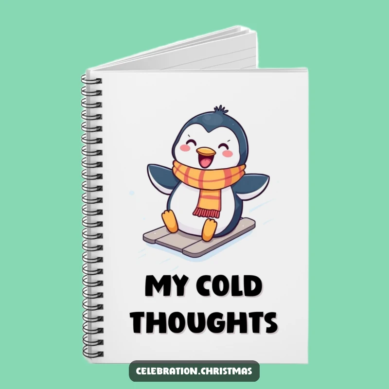 Funny Kawaii Penguin Sliding Notebook, Winter Notes, Humorous Gift