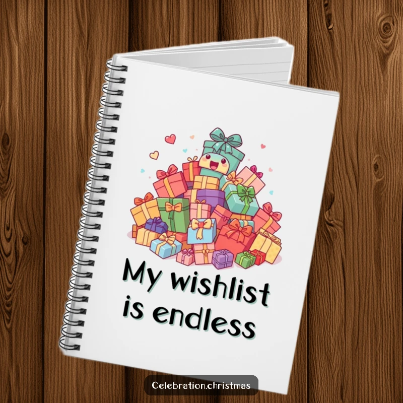 Funny Notebook: Pile of gifts comically bouncing with excitement, perfect for jotting down bright ideas and playful plans.