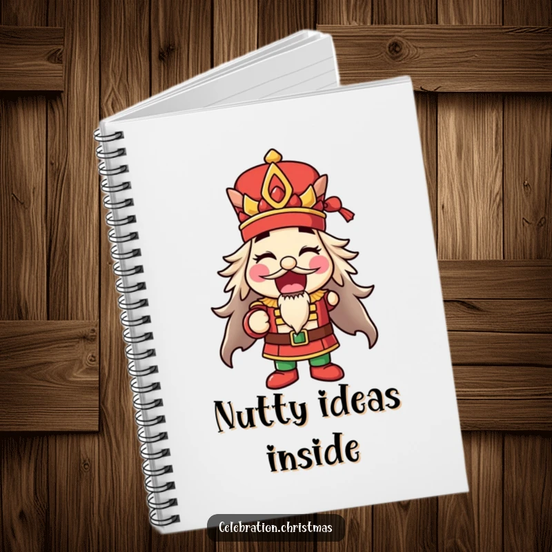Funny happy nutcracker notebook striking a pose with mouth open, ideal for journaling and a funny gift.