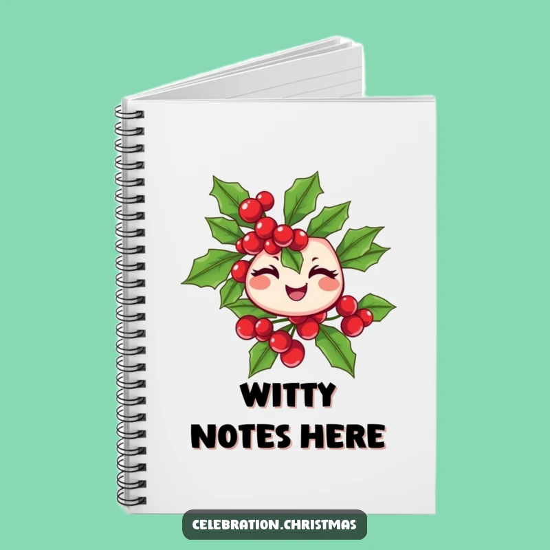 Funny Winking Holly Branch Notebook - Cheerful Journal - Funny Gift