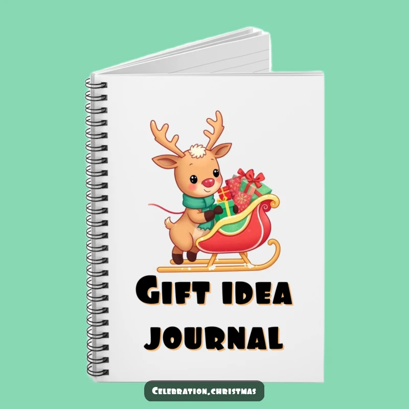 Funny Kawaii Reindeer Sleigh Puller Notebook - Festive Holiday Journal Gift