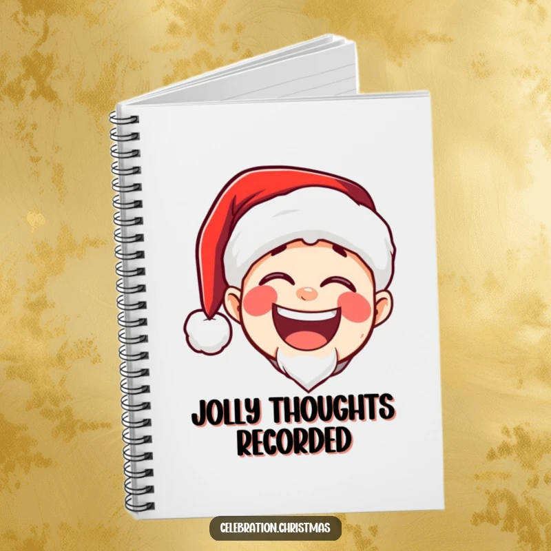 Funny notebook featuring a Santa hat character in the midst of a big, booming, joyful laugh, ideal for holiday notes and lists.