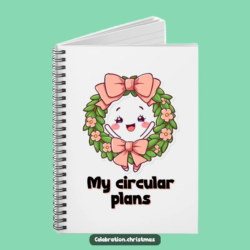 Funny Wreath Twirling Notebook - Journal Festive Bow Character Stationery