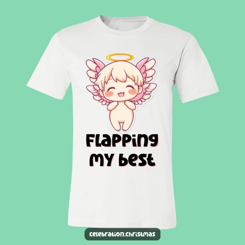 Funny Angel Flapping Wings T-Shirt - Joyful Character Humorous Apparel