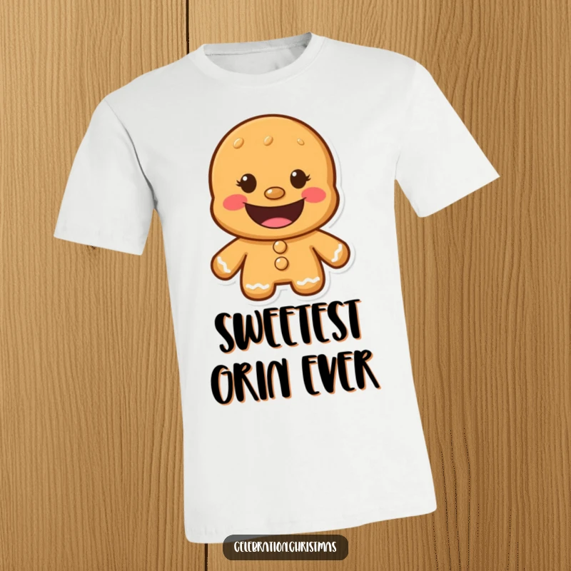 Funny Gingerbread Man T-Shirt featuring a wide, joyful cookie grin, a festive and humorous apparel choice.