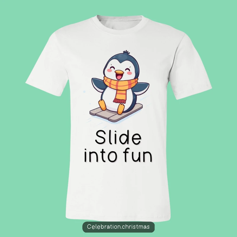 Funny Kawaii Penguin Sliding T-Shirt, Winter Fun, Great Gift