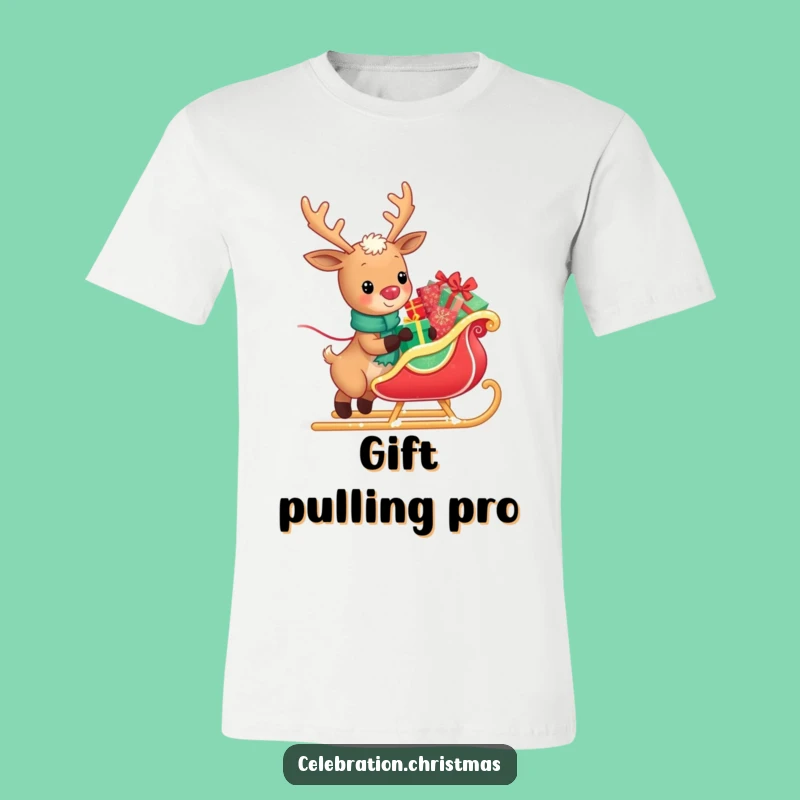 Funny Kawaii Reindeer Sleigh Puller T-Shirt - Festive Holiday Tee Gift