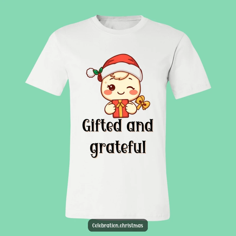 Funny Kawaii Santa T-Shirt - Cute Smiling Character Holiday Tee