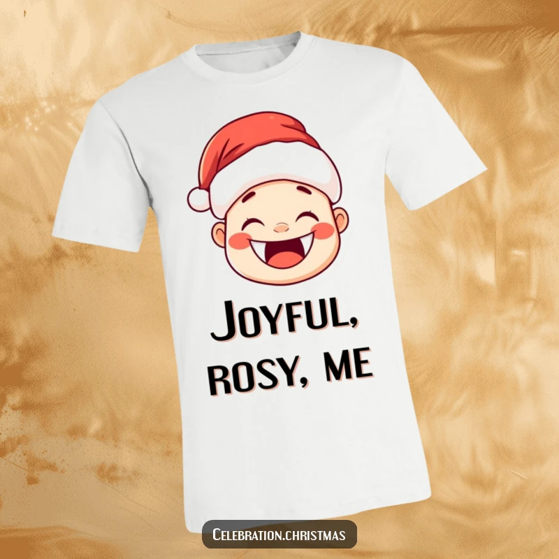 Funny Kawaii Santa Hat T-Shirt: A cute Santa hat character with a huge, joyful grin and rosy cheeks.