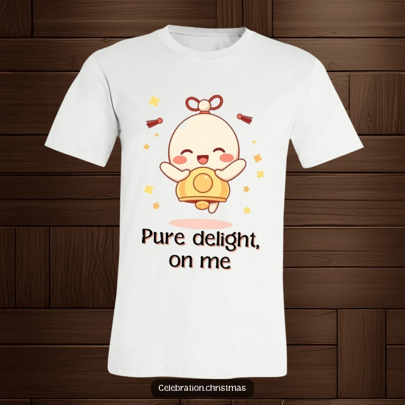 Funny Bell Character T-Shirt: A festive bell character jingling with pure, unadulterated delight, perfect for casual wear.
