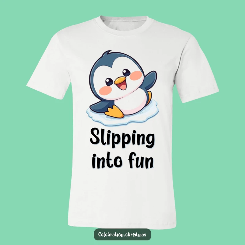 Funny Kawaii Penguin Slipping T-Shirt - Comical Winter Apparel