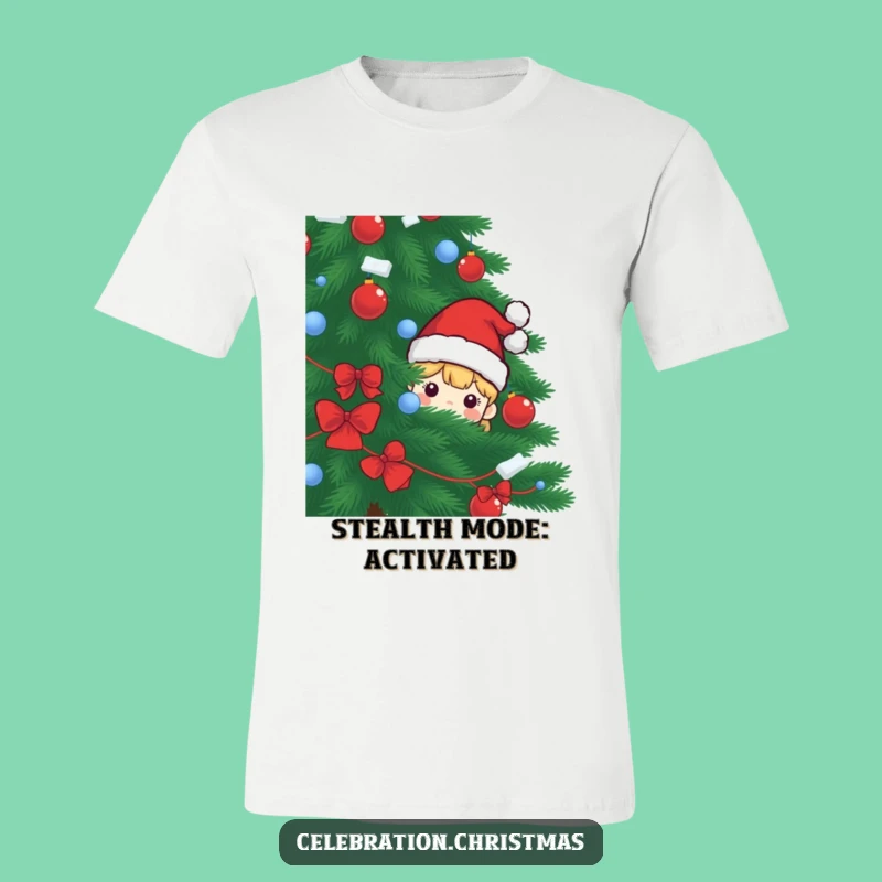Funny Santa Hat Peeking T-Shirt: Hilarious Christmas Character Perfect Gift