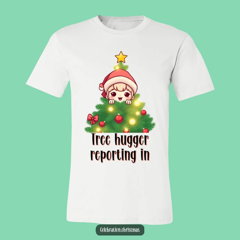 Funny Kawaii Christmas Tree Peek T-Shirt: Wearable Holiday Laughs & Cute Style