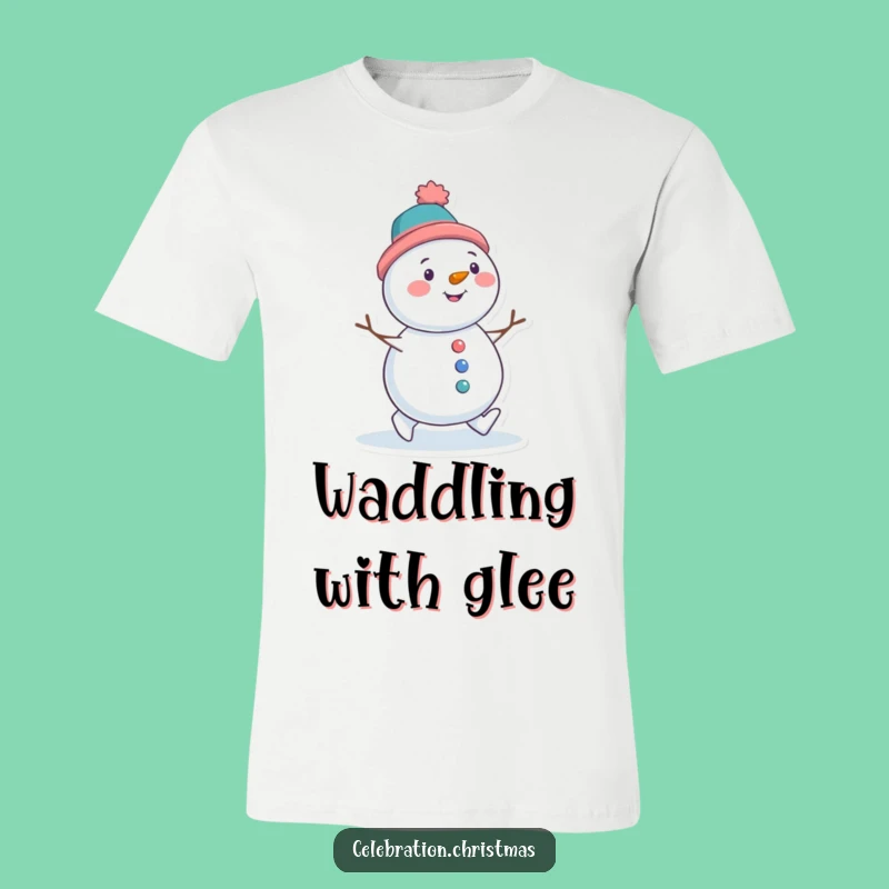 Funny Snowman Waddling T-Shirt - Tilted Hat Winter Friend Tee