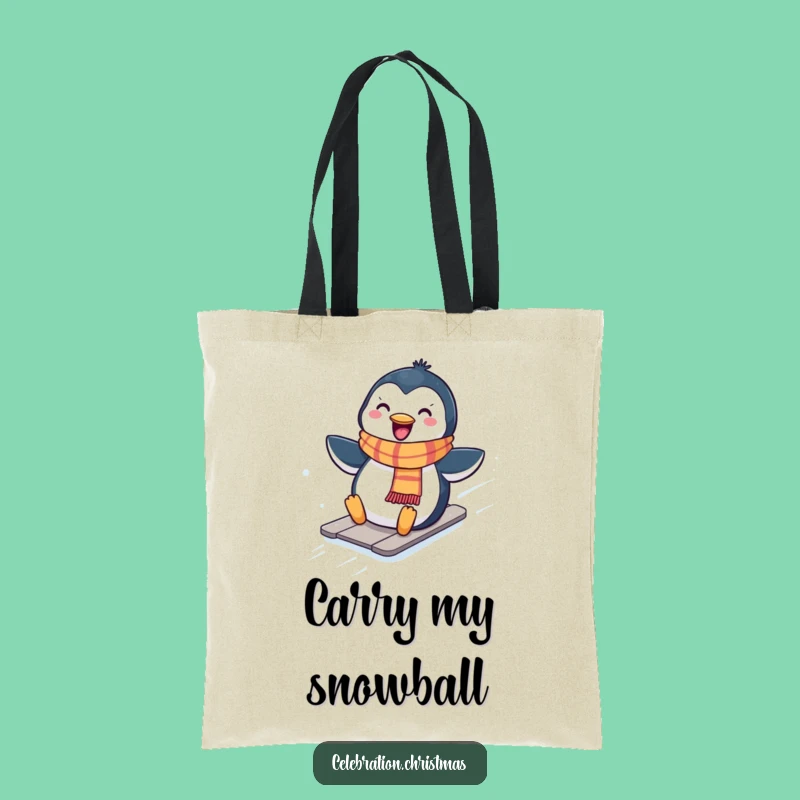 Funny Kawaii Penguin Sliding Tote Bag, Winter Carryall, Great Gift