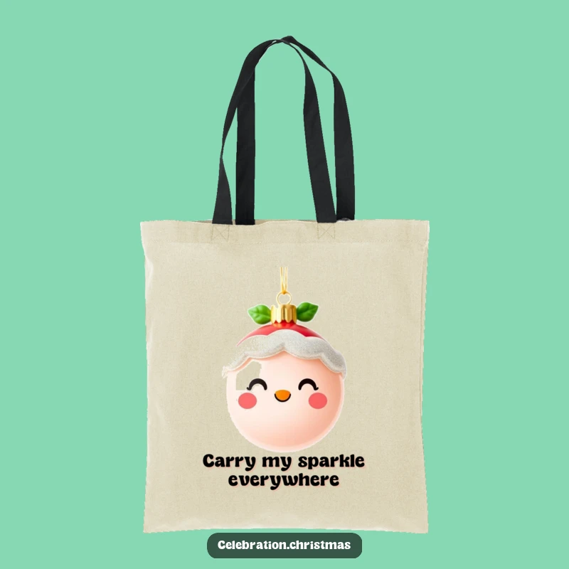 Funny Cute Christmas Ornament Tote Bag - Sparkling Face - Eco-Friendly Funny Gift