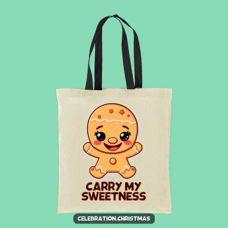 Funny Gingerbread Man Grin Tote Bag - Cheerful Cookie Character Carryall