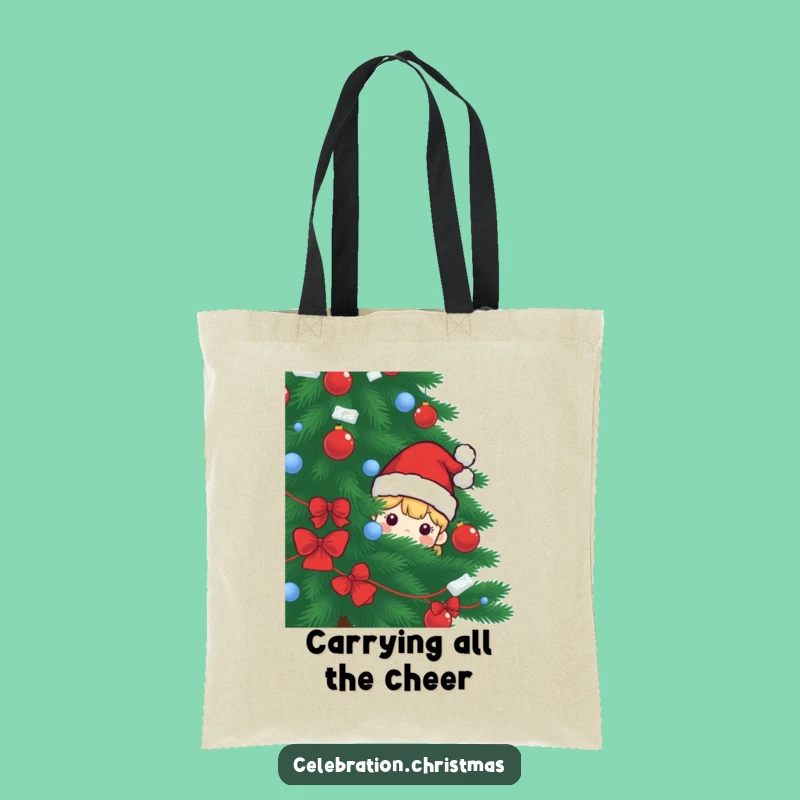 Funny Santa Hat Peeking Tote Bag: Holiday Character, Perfect Gift Accessory