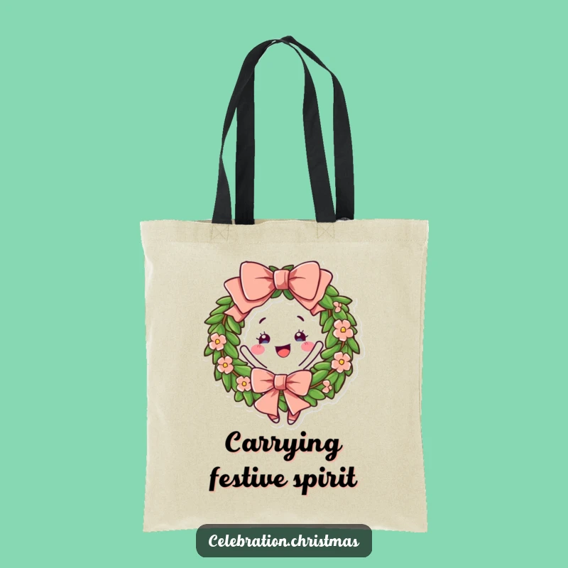 Funny Wreath Twirling Tote Bag - Stylish Festive Bow Accessory