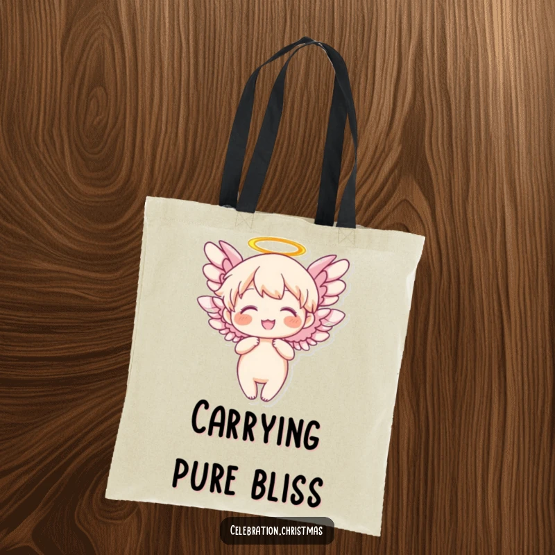 Funny Angel Tote Bag with joyfully flapping wings, perfect for carrying items with a touch of heavenly humor.