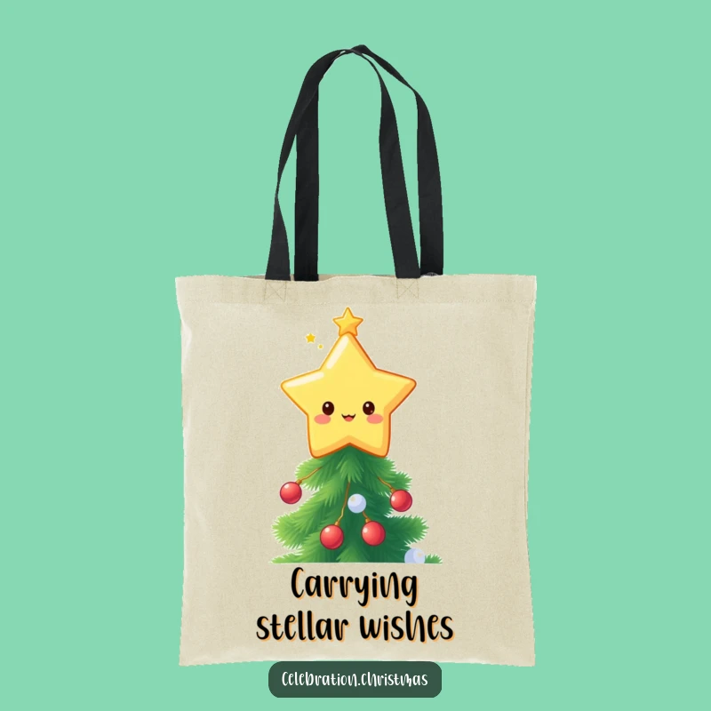 Funny Kawaii Star Topper Tote Bag - Festive Tree Carry-All Gift