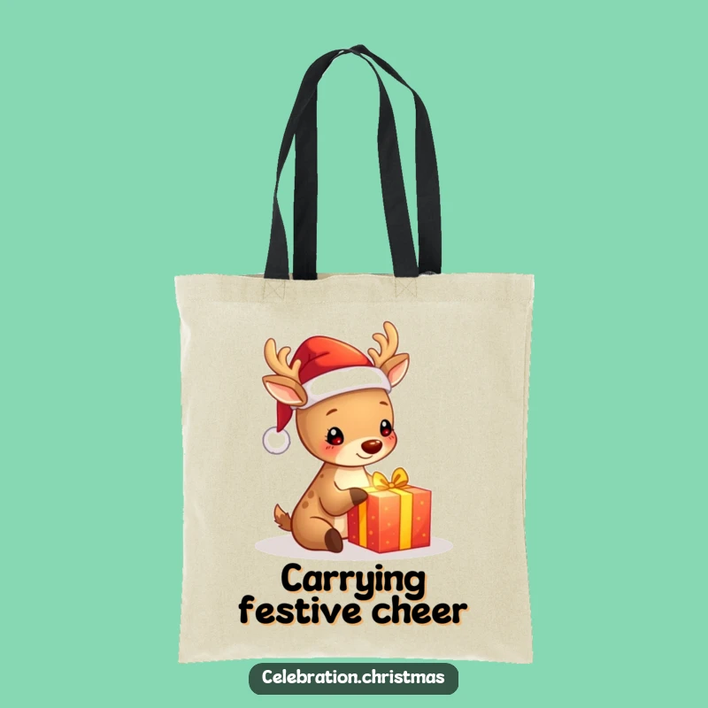 Funny Deer Tote Bag - Cute Santa Hat Accessory, Perfect Funny Gift for Shoppers