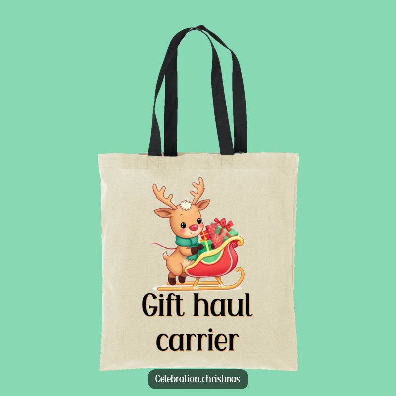 Funny Kawaii Reindeer Sleigh Puller Tote Bag - Festive Holiday Art Gift