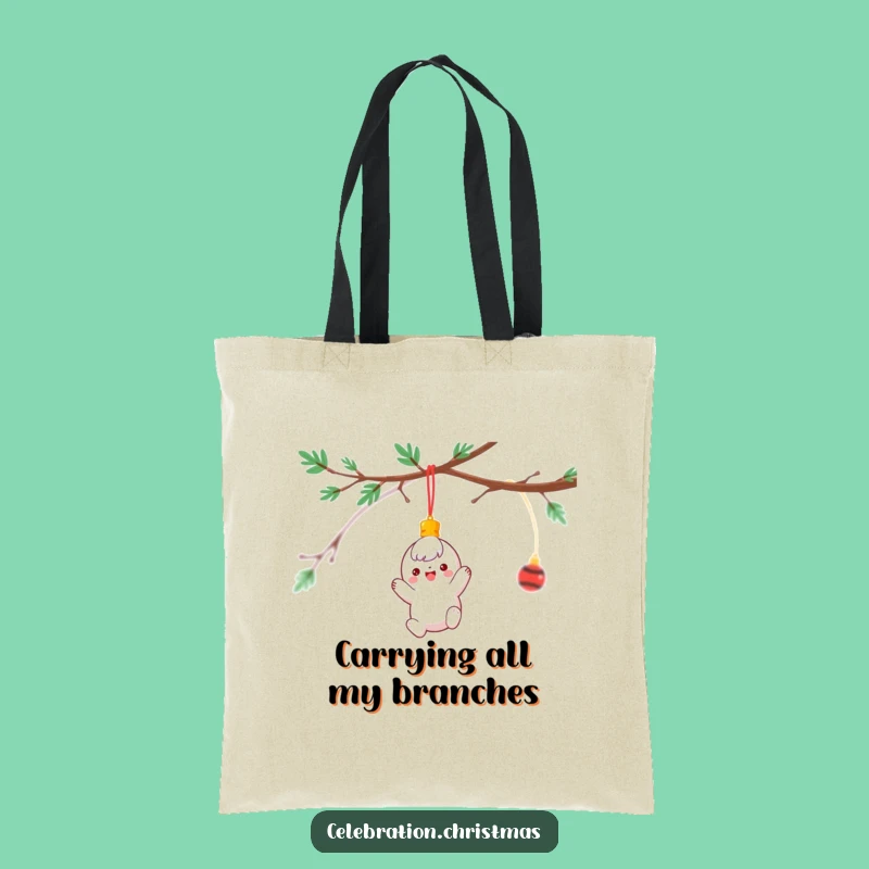 Funny Ornament Tote Bag: Cheerful Spinning Character Holiday Shopping Fun